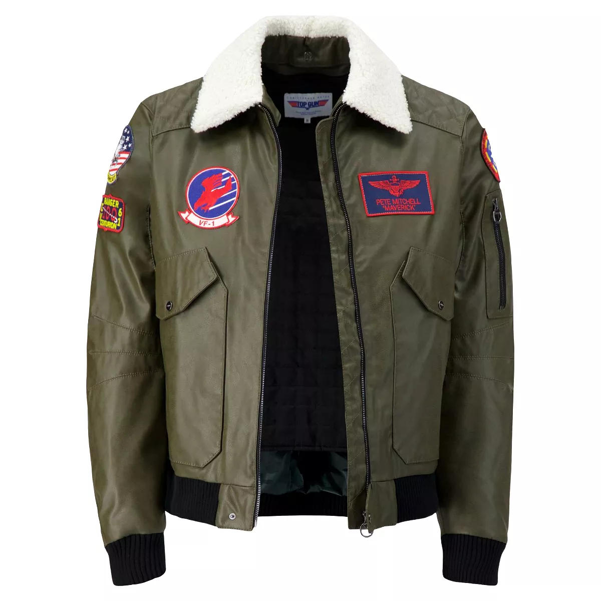 TOP GUN Unisex Vegan Leather Bomber Jacket - MILITARY GREEN