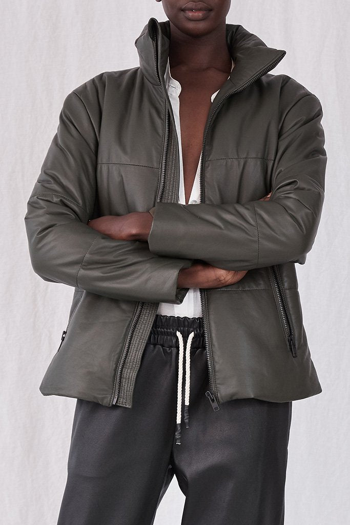 Uptown Puffer Jacket Bottlebush Green Leather