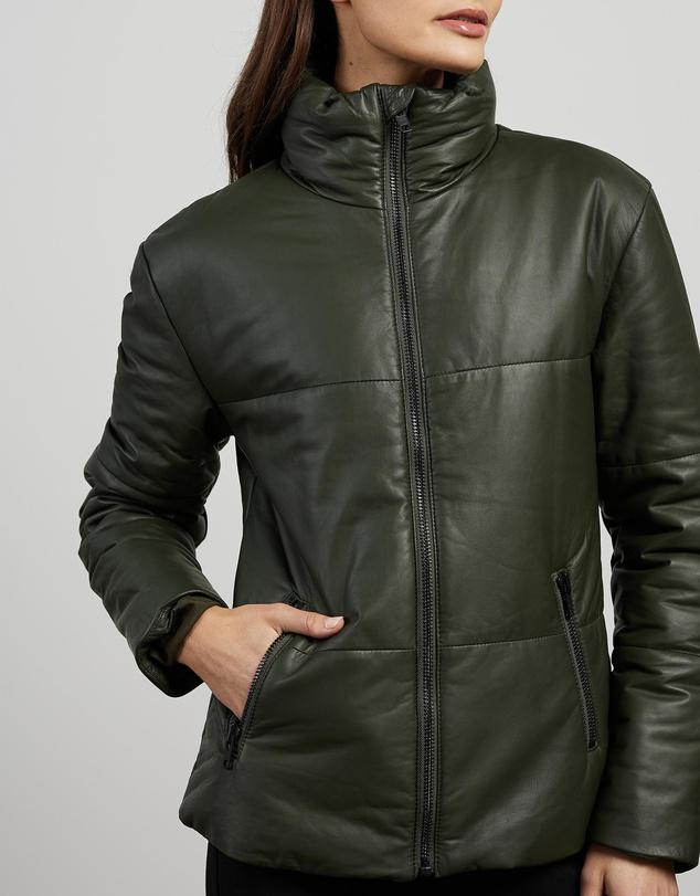 Uptown Puffer Jacket Bottlebush Green Leather