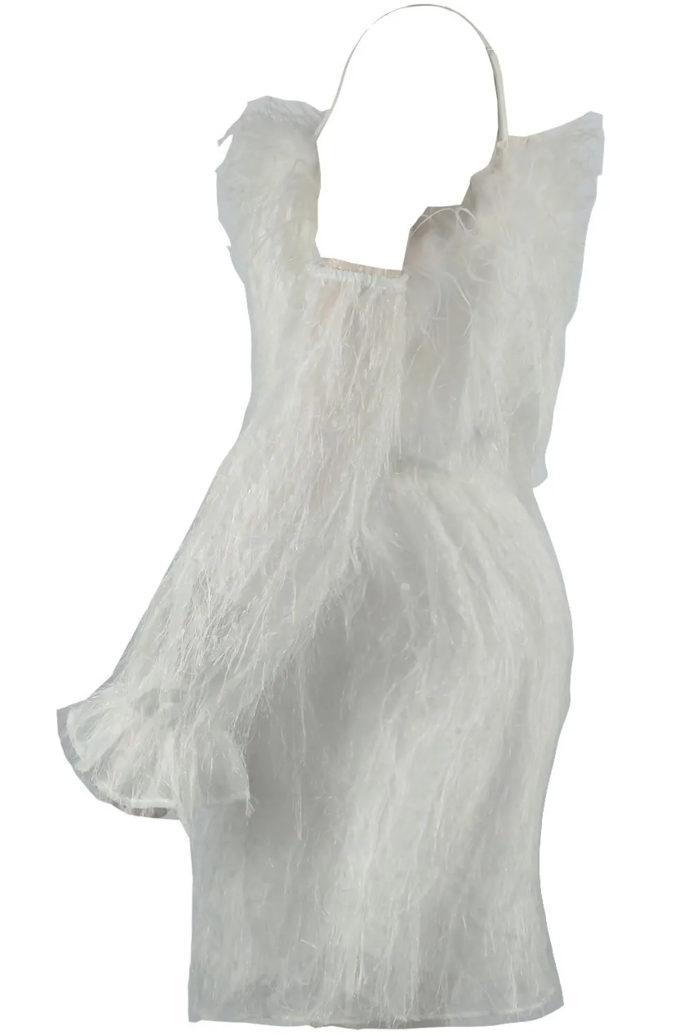 White Foil Feather Trim Off Shoulder Dress