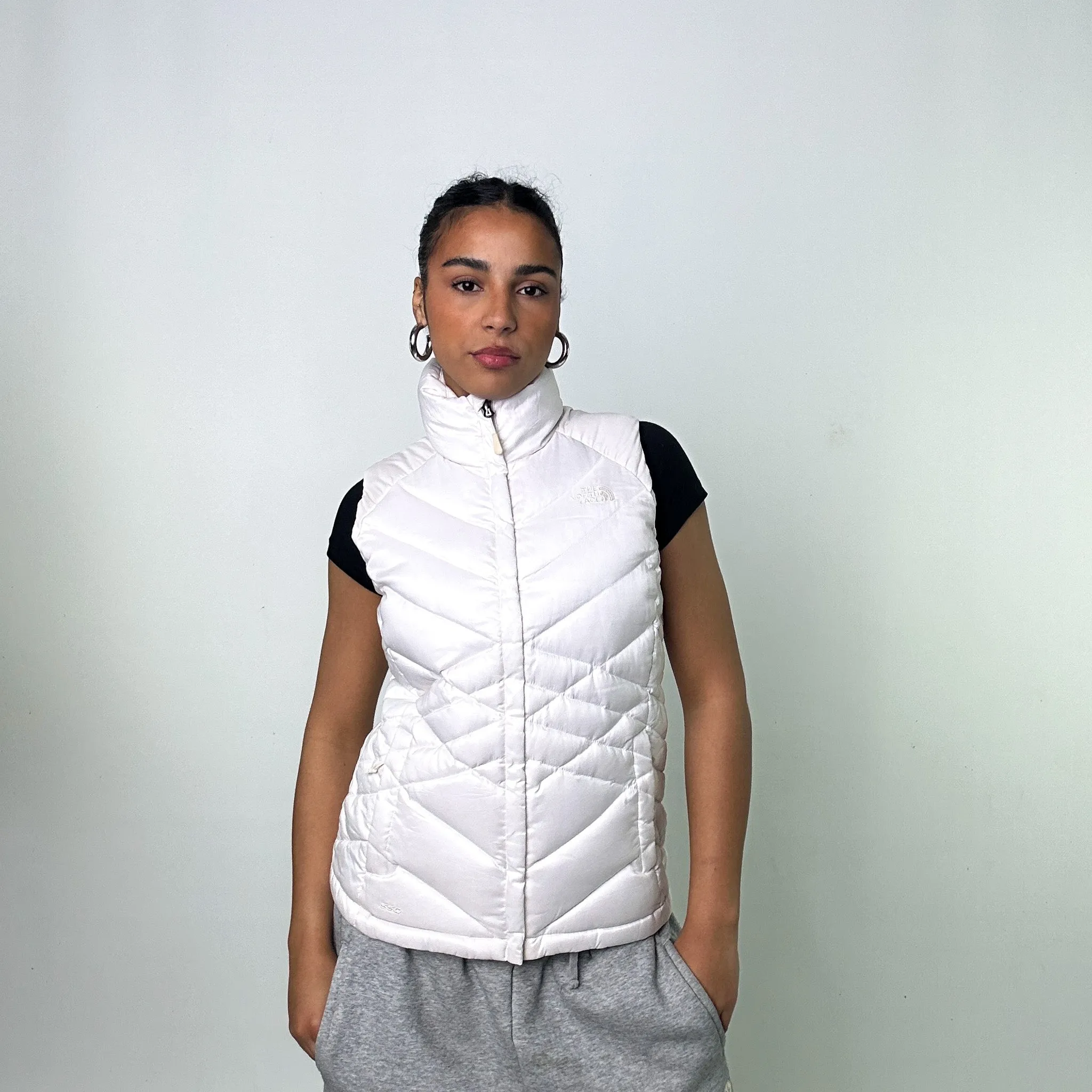 White The North Face Nuptse 550 Puffer Jacket Coat Gilet (M)