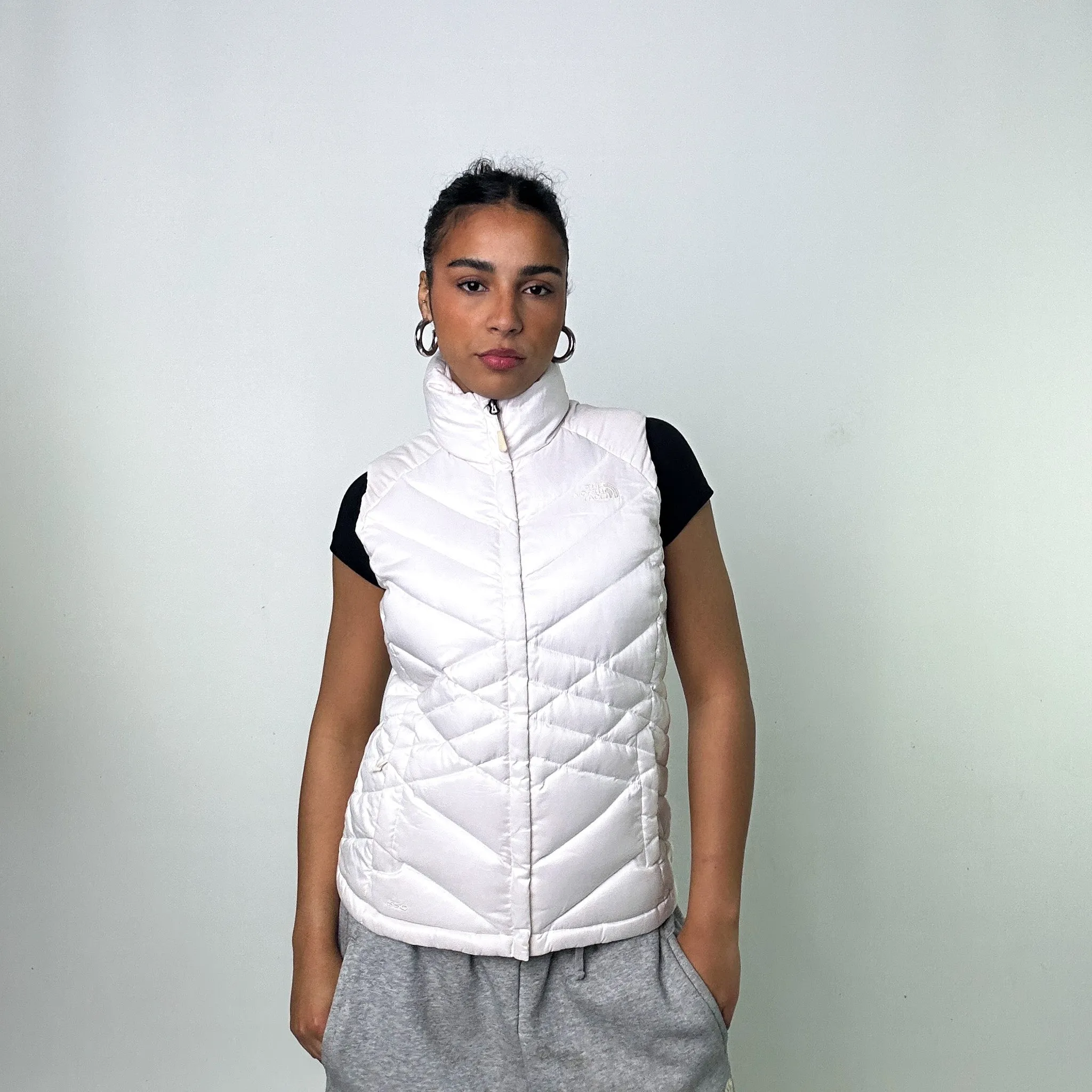 White The North Face Nuptse 550 Puffer Jacket Coat Gilet (M)