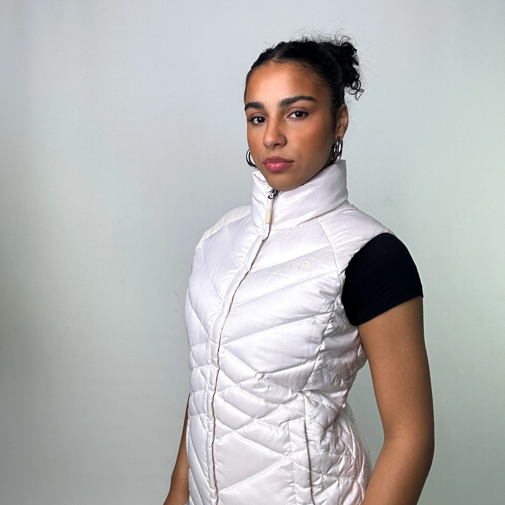 White The North Face Nuptse 550 Puffer Jacket Coat Gilet (M)