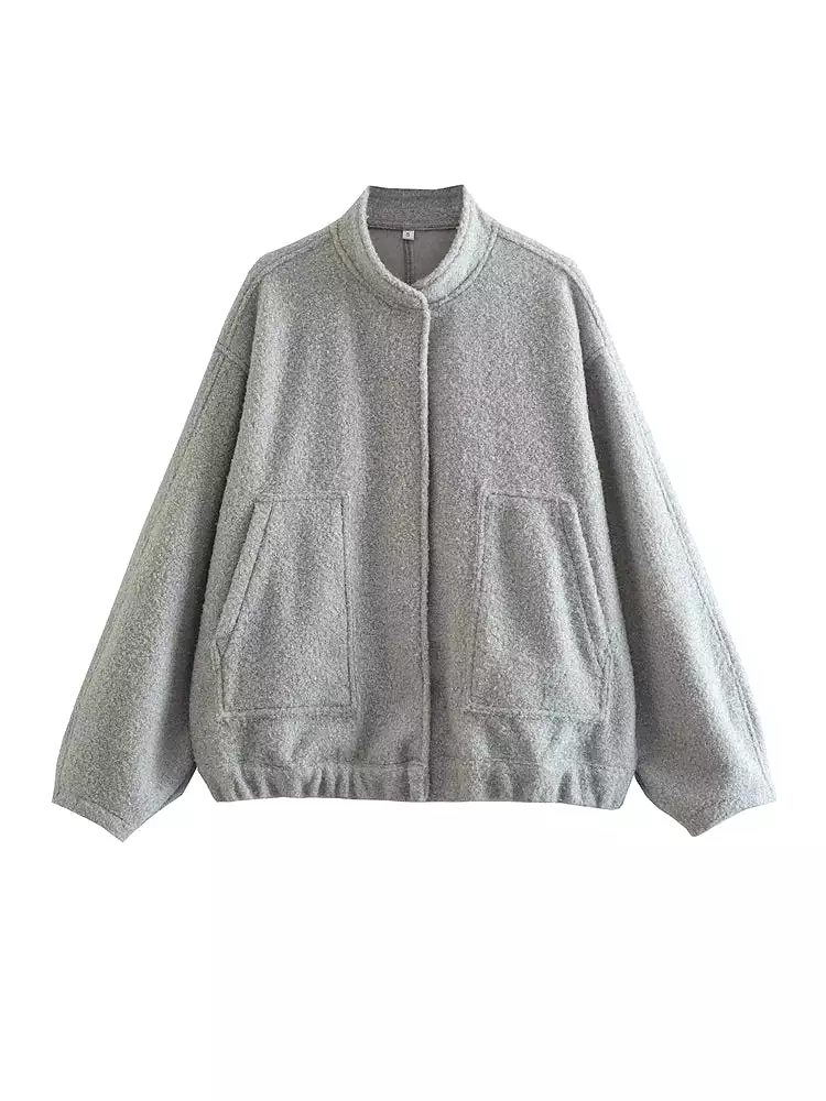 Woman Spring Casual Oversized Bomber Jacket Girls Vintage Thick Warm Outwear