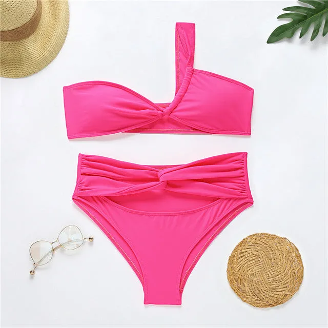 Women One Shoulder Neon Bathing Suit