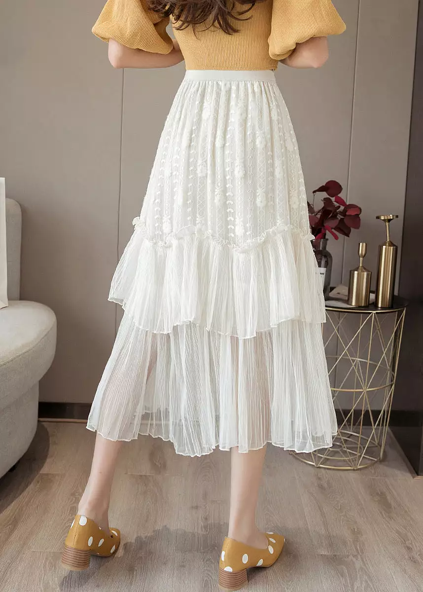 Women White Ruffled High Waist Chiffon Skirt Summer AS1001