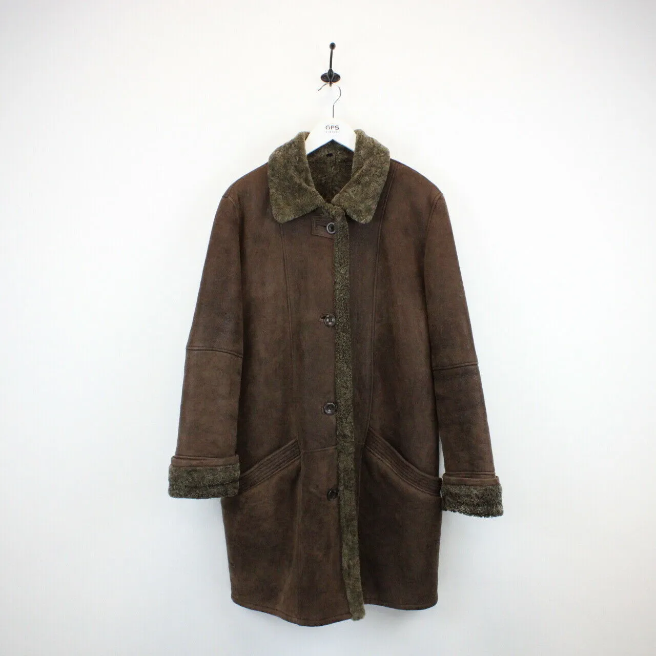 Womens 90s Shearling Coat Brown | Large