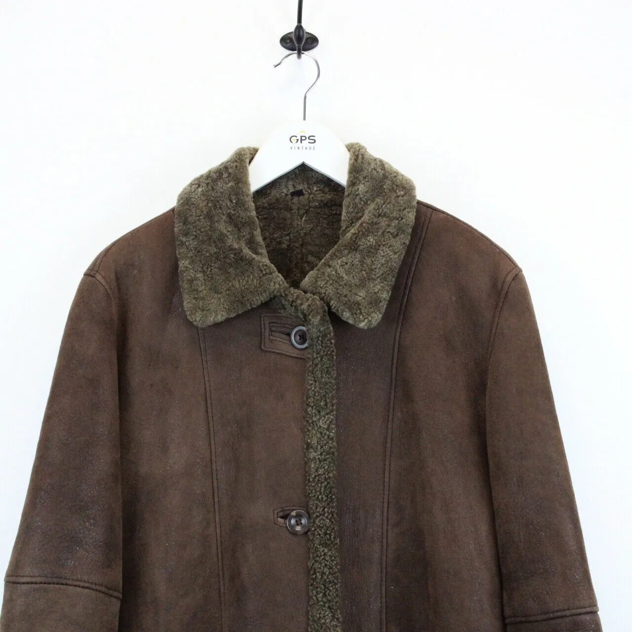 Womens 90s Shearling Coat Brown | Large