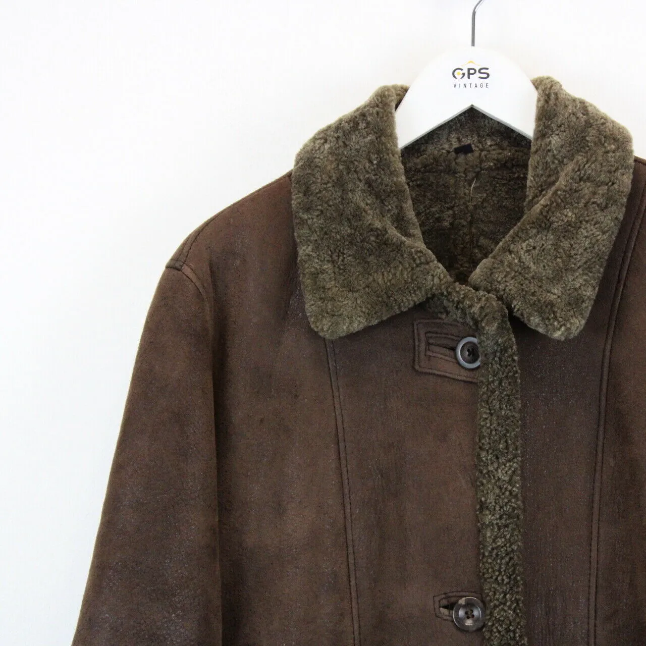 Womens 90s Shearling Coat Brown | Large