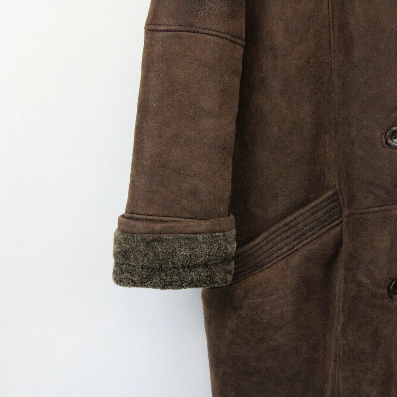 Womens 90s Shearling Coat Brown | Large