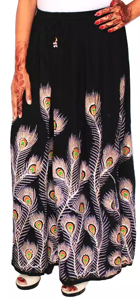 Womens Indian Long Skirts Sequins Ankle Length India Clothing (Black)