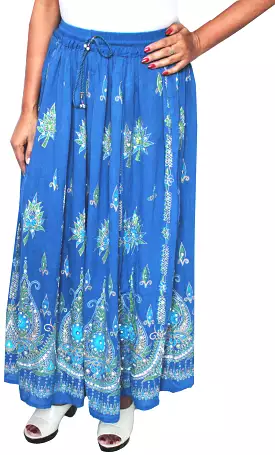 Womens Indian Long Skirts Sequins Ankle Length India Clothing (Blue)