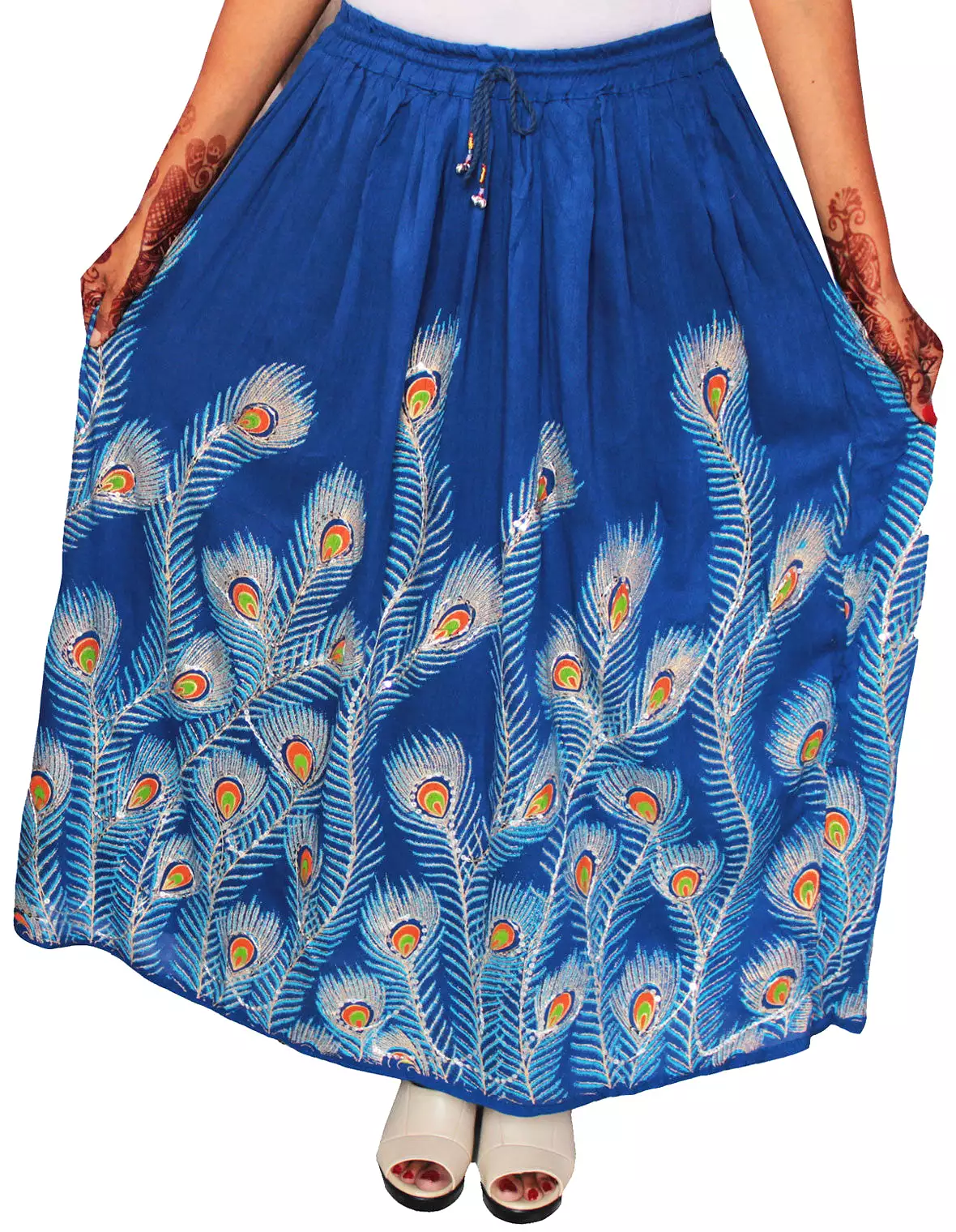 Womens Indian Long Skirts Sequins Ankle Length India Clothing (Blue)