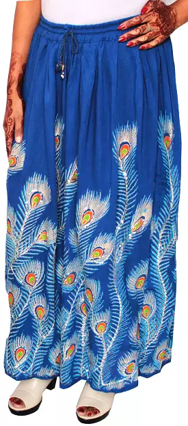 Womens Indian Long Skirts Sequins Ankle Length India Clothing (Blue)