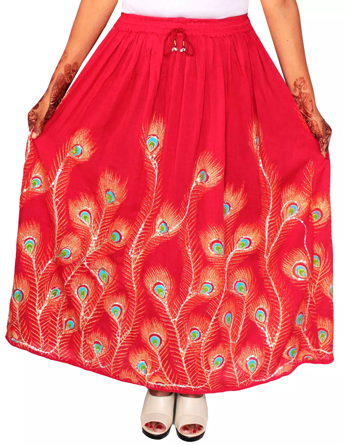 Womens Indian Long Skirts Sequins Ankle Length India Clothing (Red)