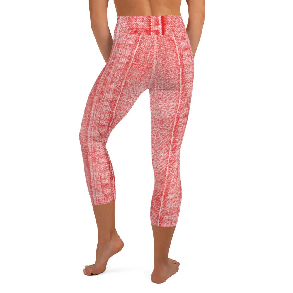 Yoga Capri Leggings Denim Red