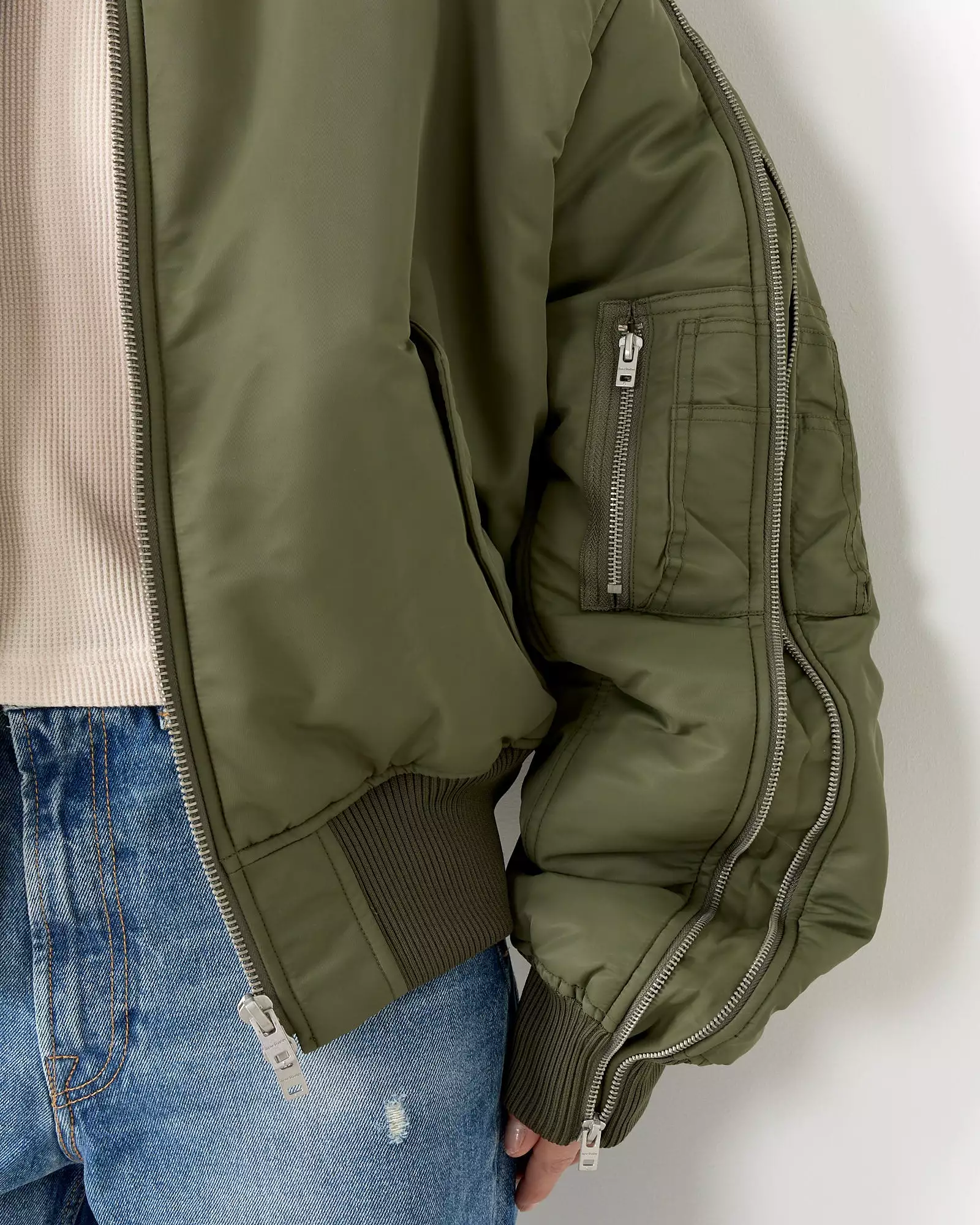 Zipped Bomber Jacket in Hunter Green